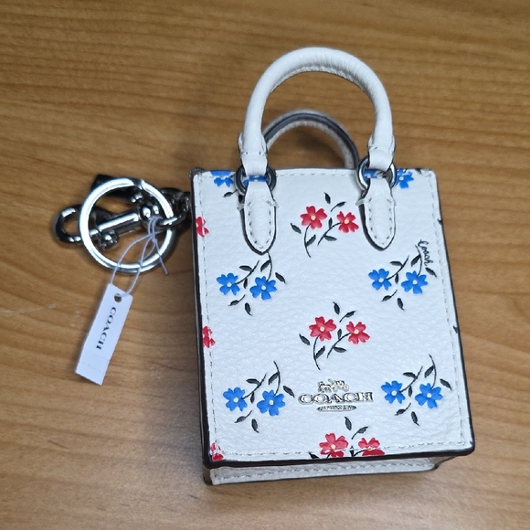 Coach Accessories - Coach North/south Keychain Tote with Red and Blue Floral Design